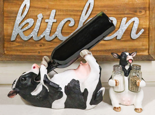Bovine Brew And Moo Spice Wine Bottle And Salt Pepper Holder Set Decorative