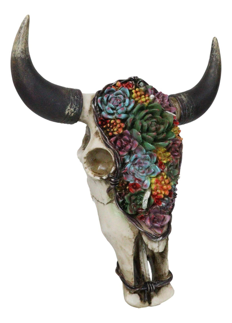 Rustic Southwest Bull Cow Skull With Floral Cactus Succulents Wall Decor Plaque