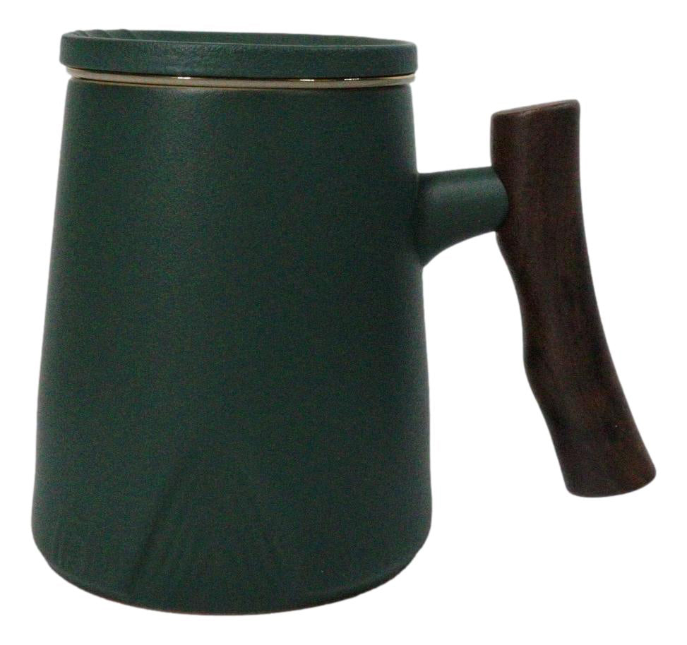 Green 15 Oz Chic Porcelain Tea Mug with Wooden Handle, Lid and Infuser