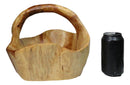 Rustic Hand Carved Crafted Burl Wood Tree Root Bowl Basket With Handle 12" Wide