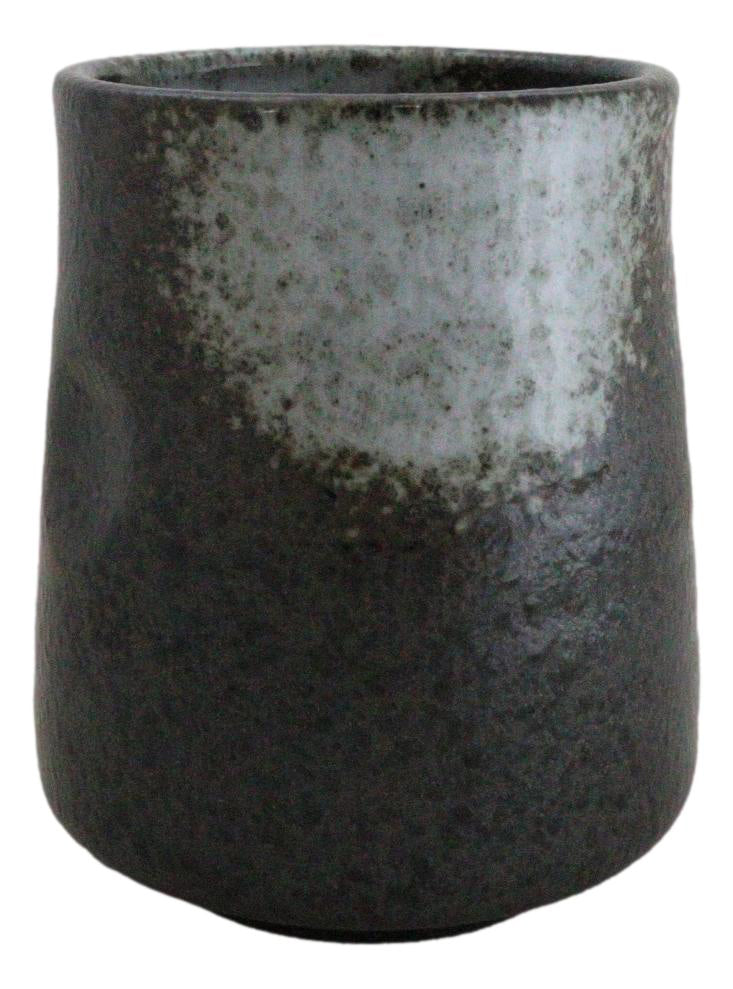 Pack Of 6 Charcoal Grey Tone Hakumu Reactive Glaze Ceramic Yunomi Tea Cups 9oz