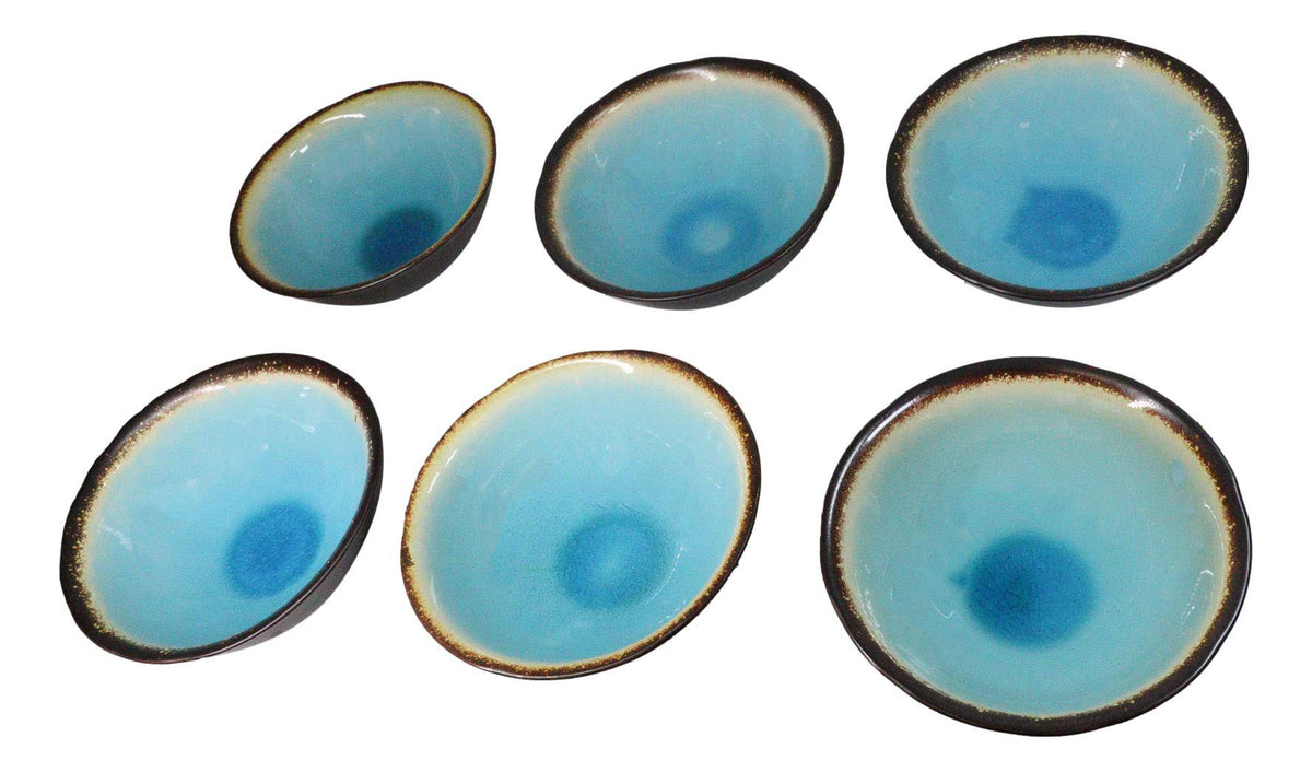 Pack Of 6 Crackle Blue Sky Aozora Kannyu Ceramic Large Pho Ramen Soup Bowls 47oz