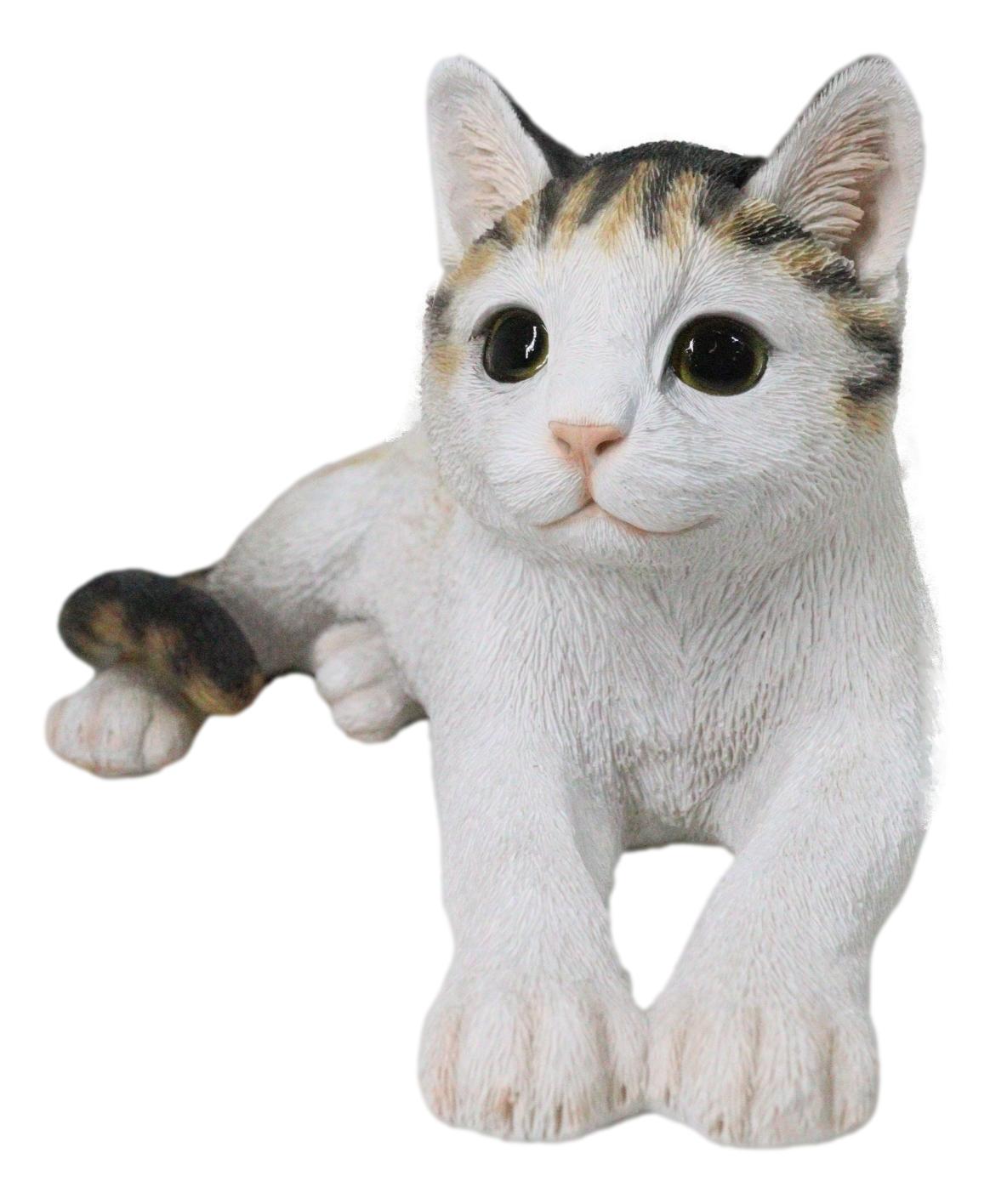 Realistic Adorable Feline Shorthair Calico Cat Kitten Lying Statue14.25"L