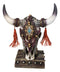 Rustic Western Cow Skull Turquoise Diamond Scrollwork Tassels Trophy Figurine