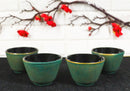 Pack Of 4 Green With Gold Hues Cast Iron Tetsubin Textured Tea Cups 3oz