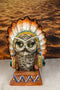 Native American Indian Great Horned Owl Chief With Roach Headdress Figurine