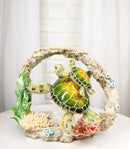 Green Sea Turtle Mother and Hatchling Swimming by Coral Reef Overhang Figurine
