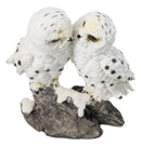 Snowy Owl Couple Figurine 5.5-Inch White Kissing Owl Statue on Snow-Covered Rock
