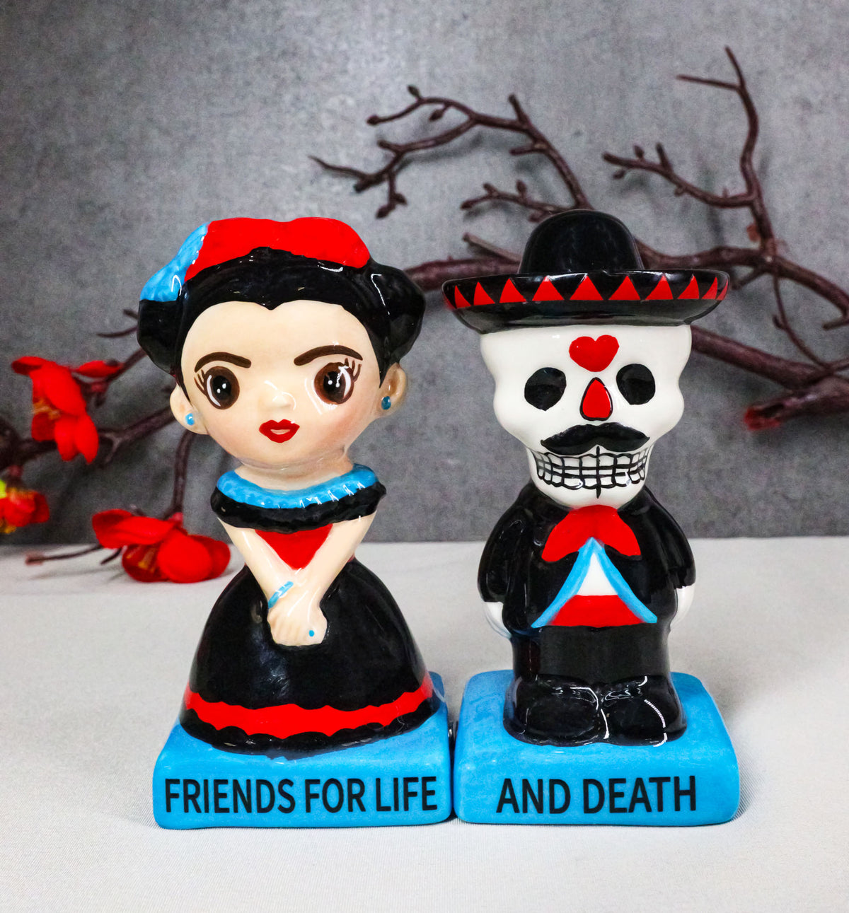 Day Of The Dead Friends For Life & Death Sugar Skull Dancers Salt Pepper Shakers