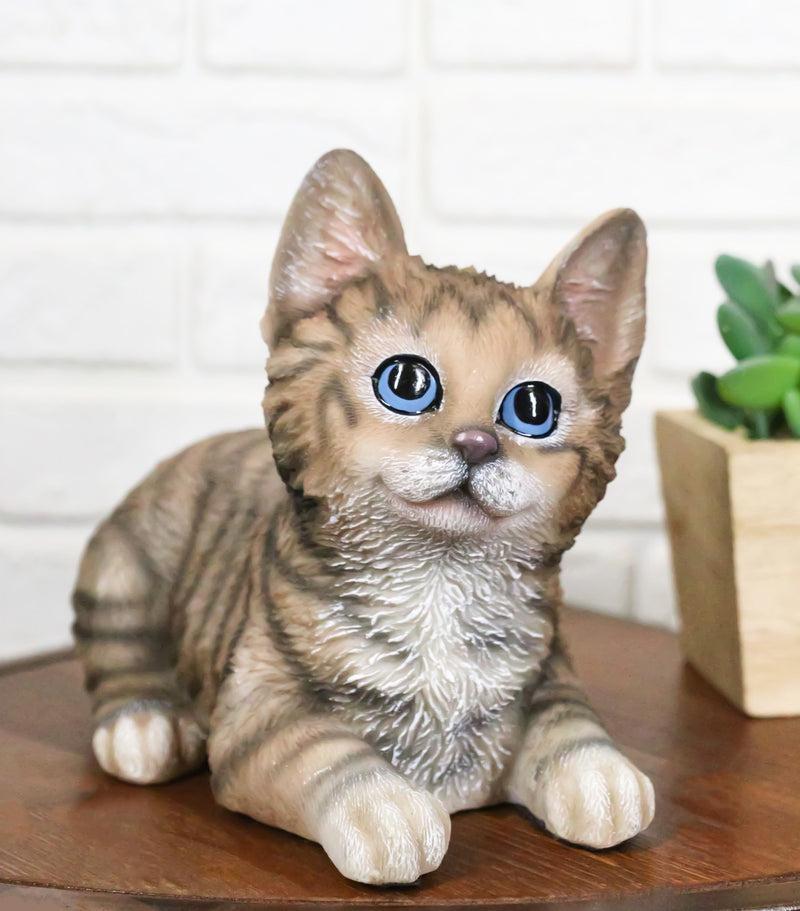 Lifelike Adorable Sitting Gray Brown Tabby Feline Kitten Cat Pet Pal Figurine