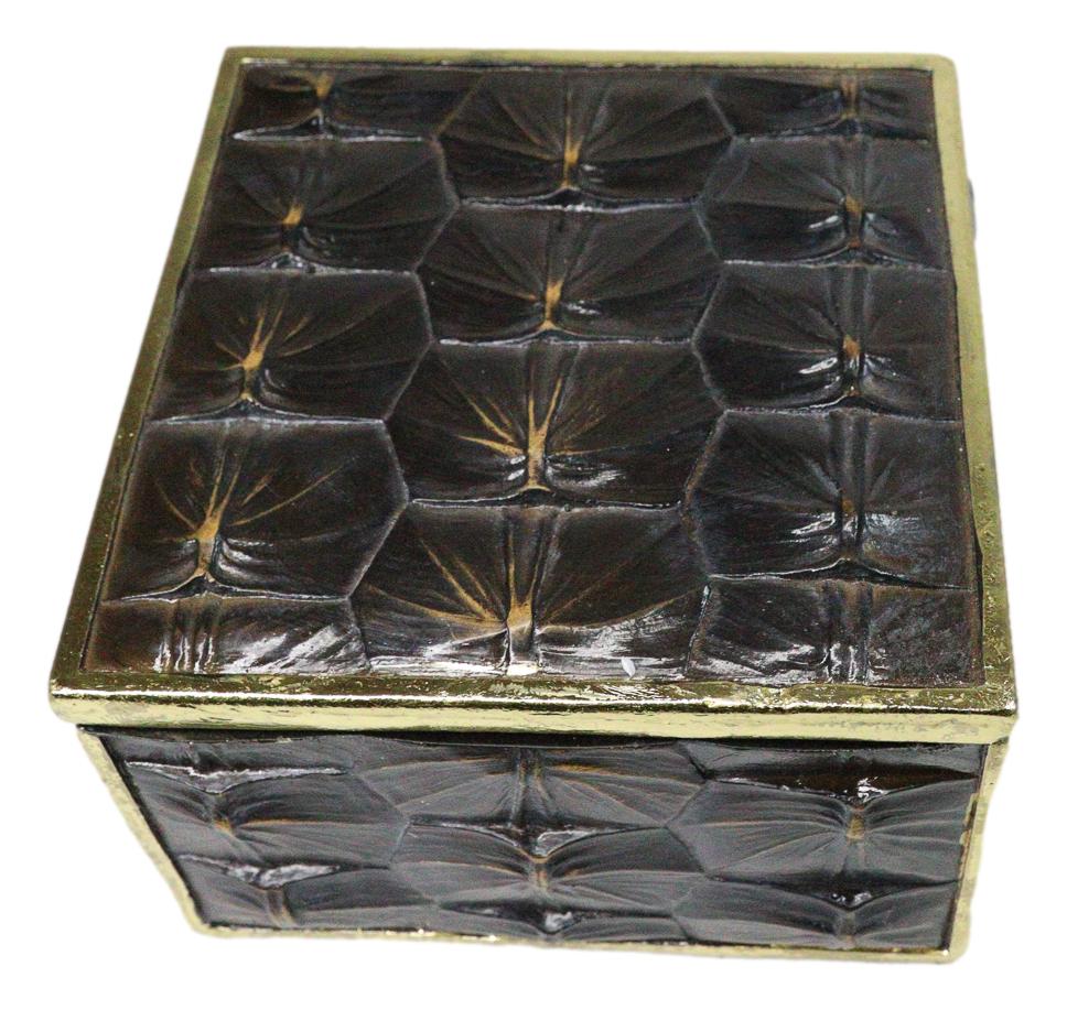 Realistic Faux Turtle Shell Print With Gold Trim Decorative Jewelry Trinket Box