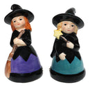 Hocus Pocus Witches With Broomstick Magic Wand Ceramic Salt Pepper Shakers Set