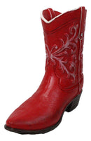 Rustic Western Floral Red Faux Leather Cowgirl Boot Vase Planter Figurine