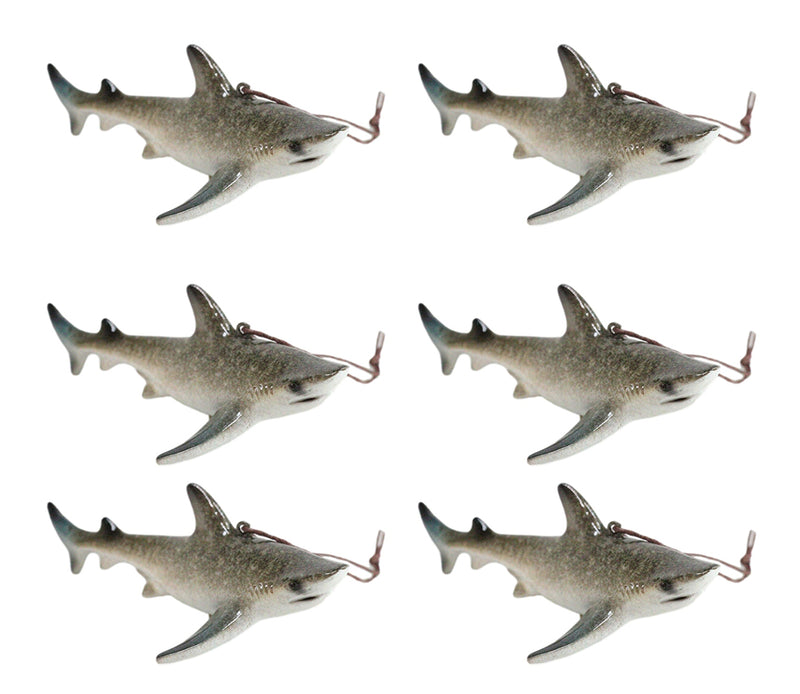 Set Of 6 Great White Sharks Ocean Marine Wall Hanging Decor Tree Ornaments