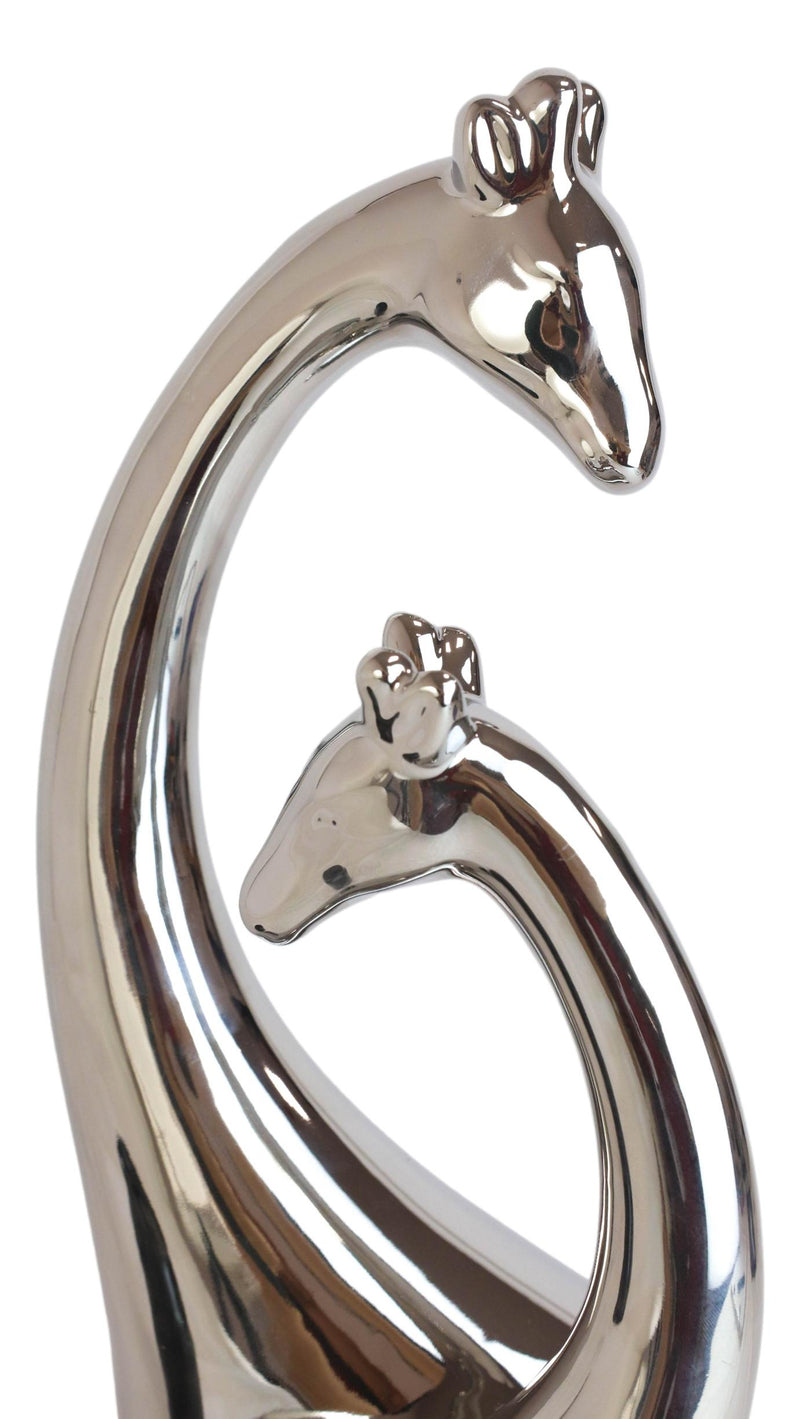 Silver Ceramic Modern Chic Pop Art Giraffe Mother And Calf Silhouette Sculpture