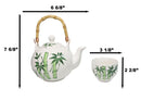 Green Bamboo Forest Porcelain 30oz Teapot With Bamboo Handle And 4 Tea Cups Set