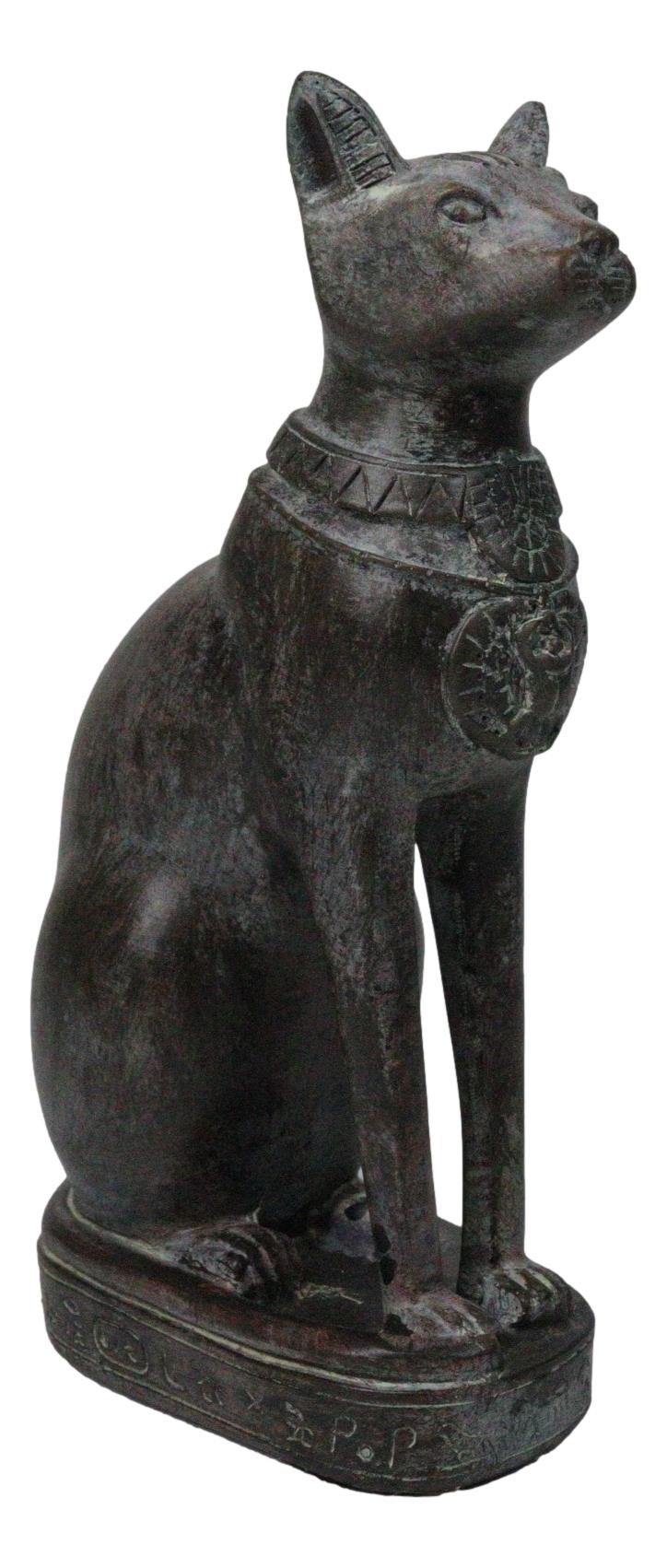 Ancient Egyptian Ubasti Bastet Cat Sitting in Royal Pose Faux Clay Figurine 7"H