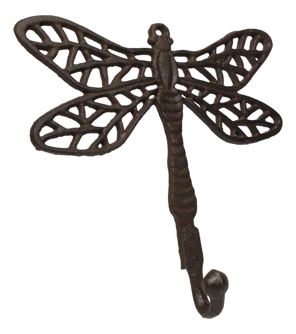 Set Of 2 Rustic Cast Iron Dragonfly with Scrollwork Filigree Wings Wall Hooks - Ebros Gift