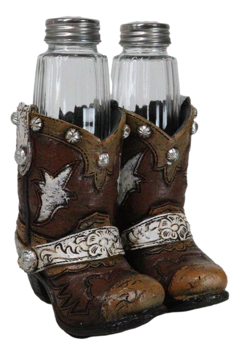 Rustic Western Silver Conchos Cowboy Boots With Spur Salt Pepper Shakers Holder