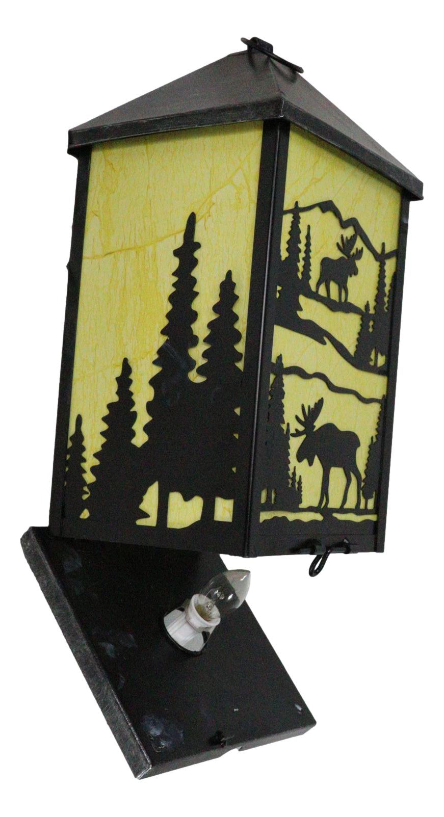 Rustic Deer Moose Scenic Forest Mountains Electric Metal Wall Or Floor Lantern - Ebros Gift