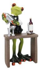 Green Toad Frog Classy Bartender Mixing Cocktail Drinks By The Table Figurine