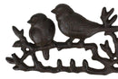 Cast Iron Rustic Lovebirds Perching On Twig Branch 4-Pegs Wall Coat Keys Hooks