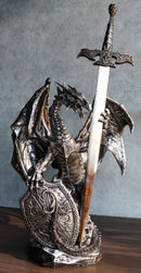 Coat Of Arms Knight Dragon With Heraldry Shield And Sword Letter Opener Figurine