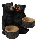 Rustic Forest Black Bear Couple Glass Salt and Pepper Shakers Holder Figurine