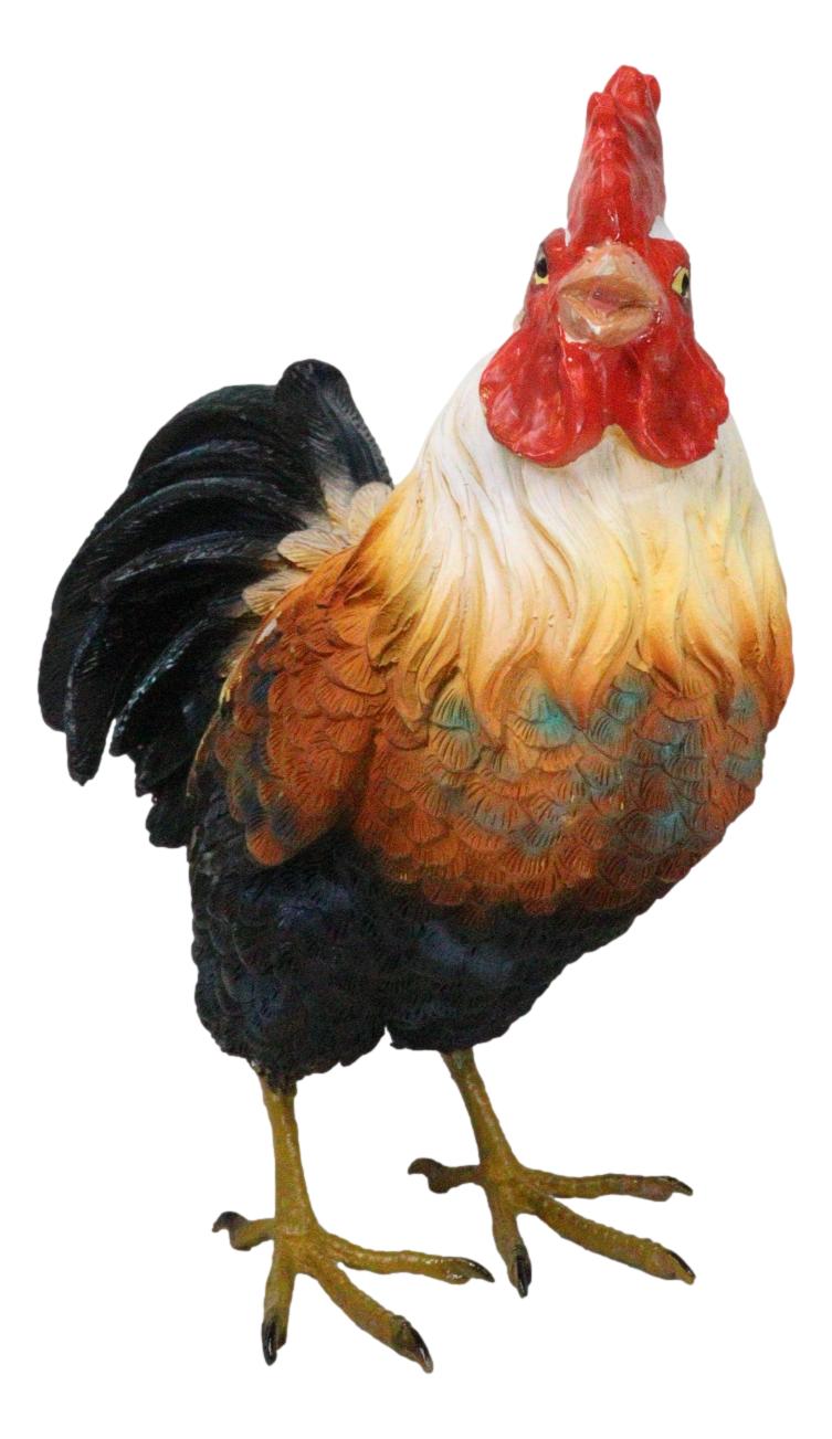Rustic Western Country Farm White Breasted Chicken Rooster Figurine