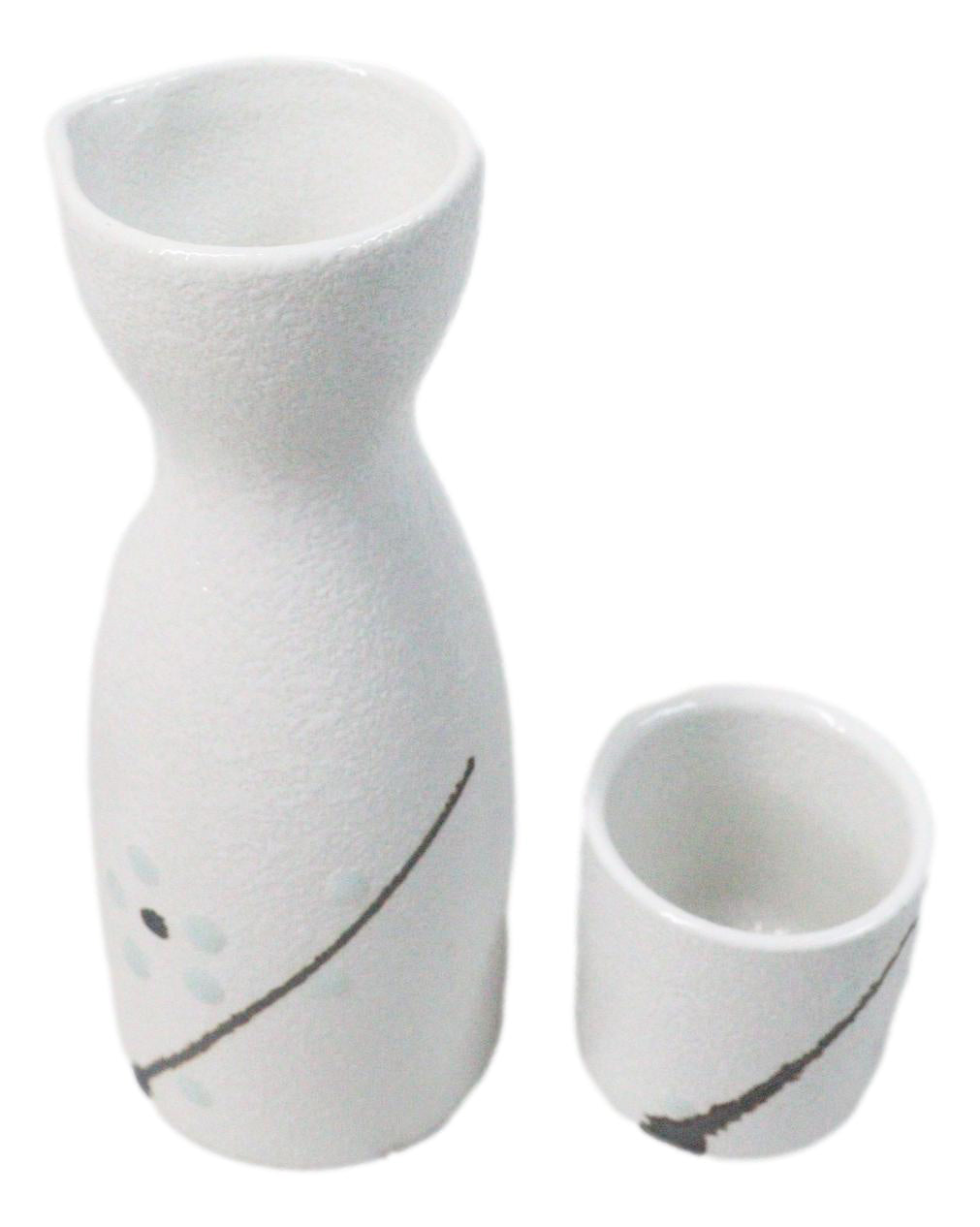 Porcelain Snow Flowers White Yukino Hana Wine Sake Flask With 2 Cups Set