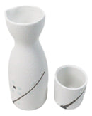 Porcelain Snow Flowers White Yukino Hana Wine Sake Flask With 2 Cups Set