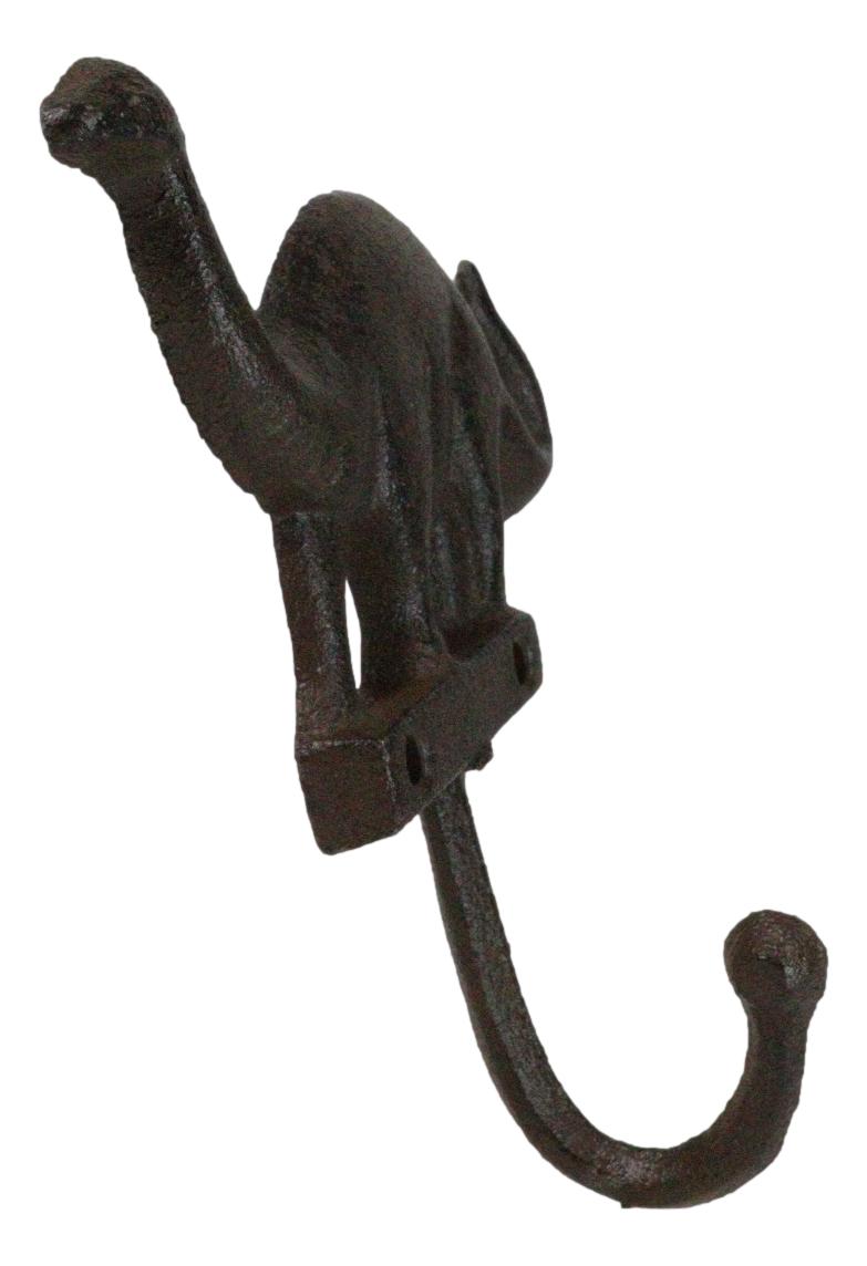 Pack Of 3 Cast Iron Rustic Jurassic Long Neck Brachiosaurus Dinosaur Wall Hooks