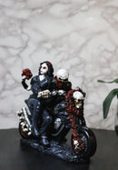 Gothic Ghost Skeleton Biker Couple on Red Roses Motorcycle Bike Figurine