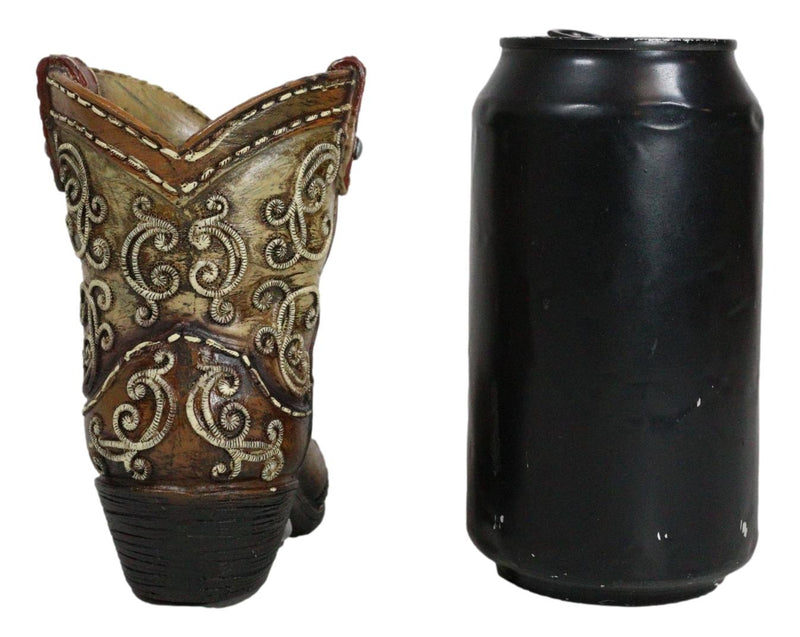 Rustic Western Cowboy Cowgirl Boot Faux Tooled Leather Scrollwork Pen Holder