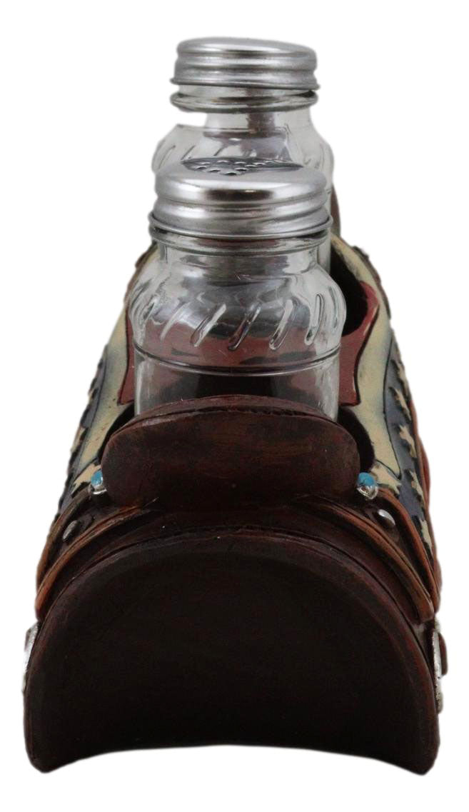 Country Western Cowboy Horse Saddle American Flag Salt Pepper Shakers Holder