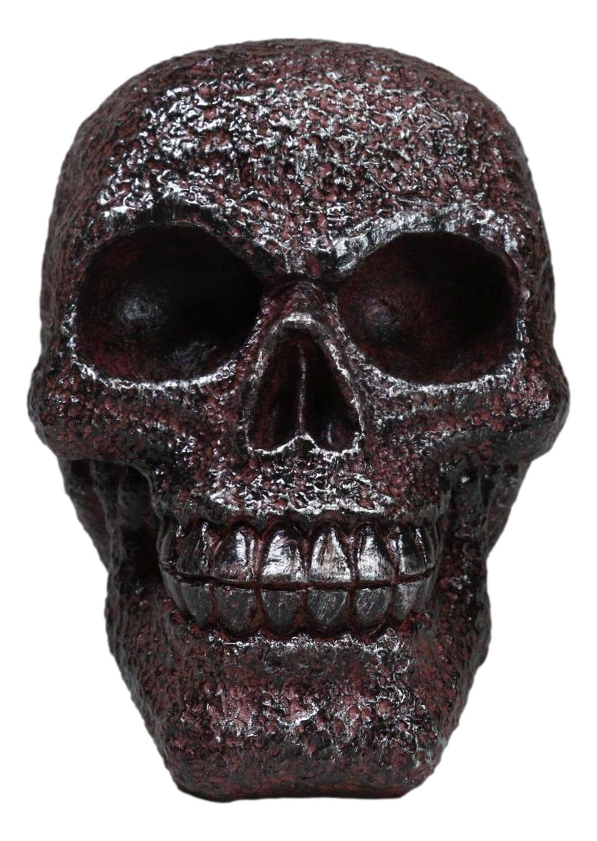 Rustic Corroded Dark Bronze Metallic Finish Skull Resin Figurine Macabre Gothic