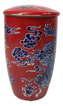 Red Oriental Dragon King 15oz Porcelain Tea Mug With Lid Stainless Steel Infuser