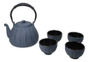 Gray Vertical Lines Design Tetsubin Cast Iron Teapot 33oz And 4 Tea Cups Set