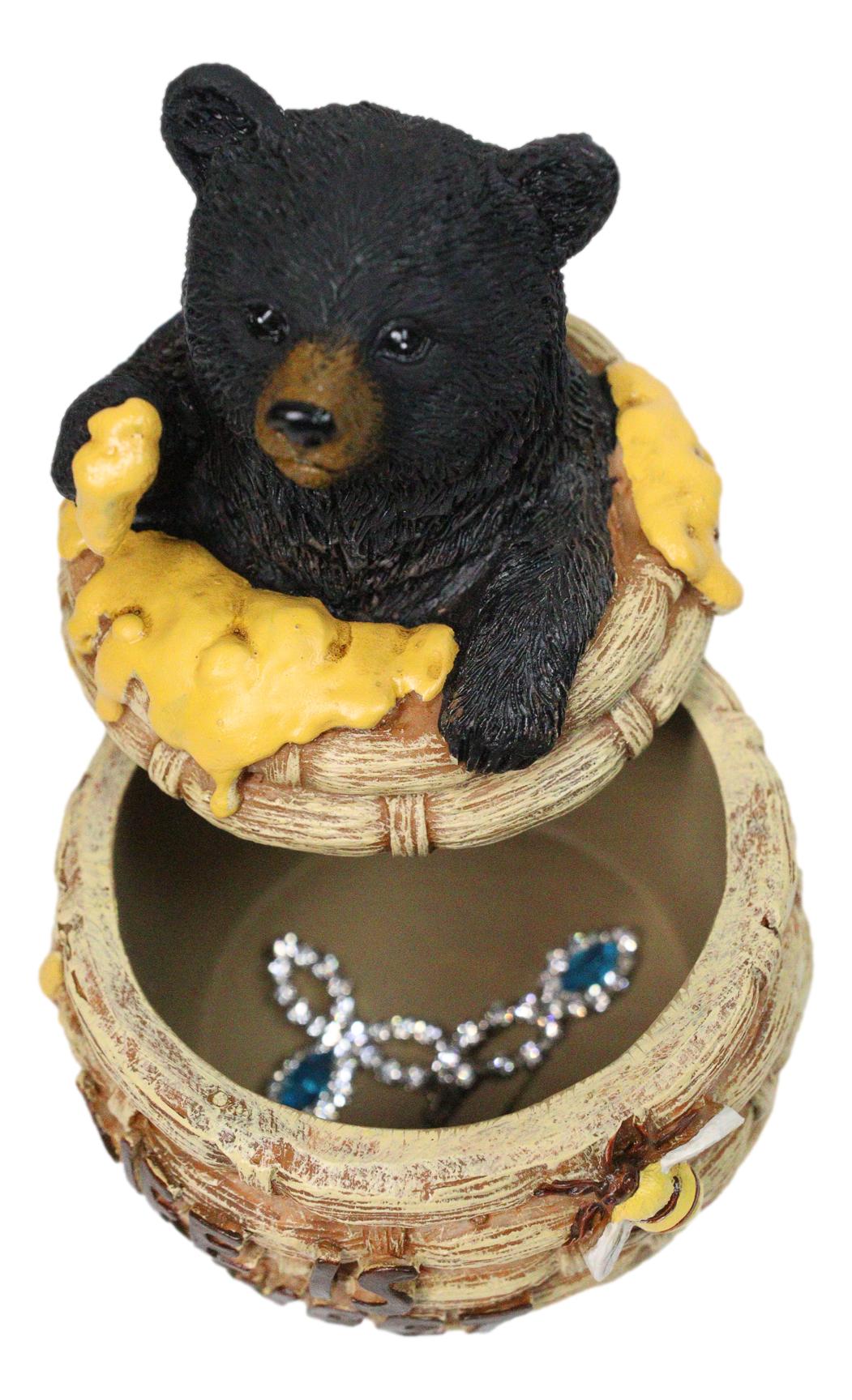Western Forest Black Honey Pot Bear Life is Sweet Decorative Trinket Jewelry Box
