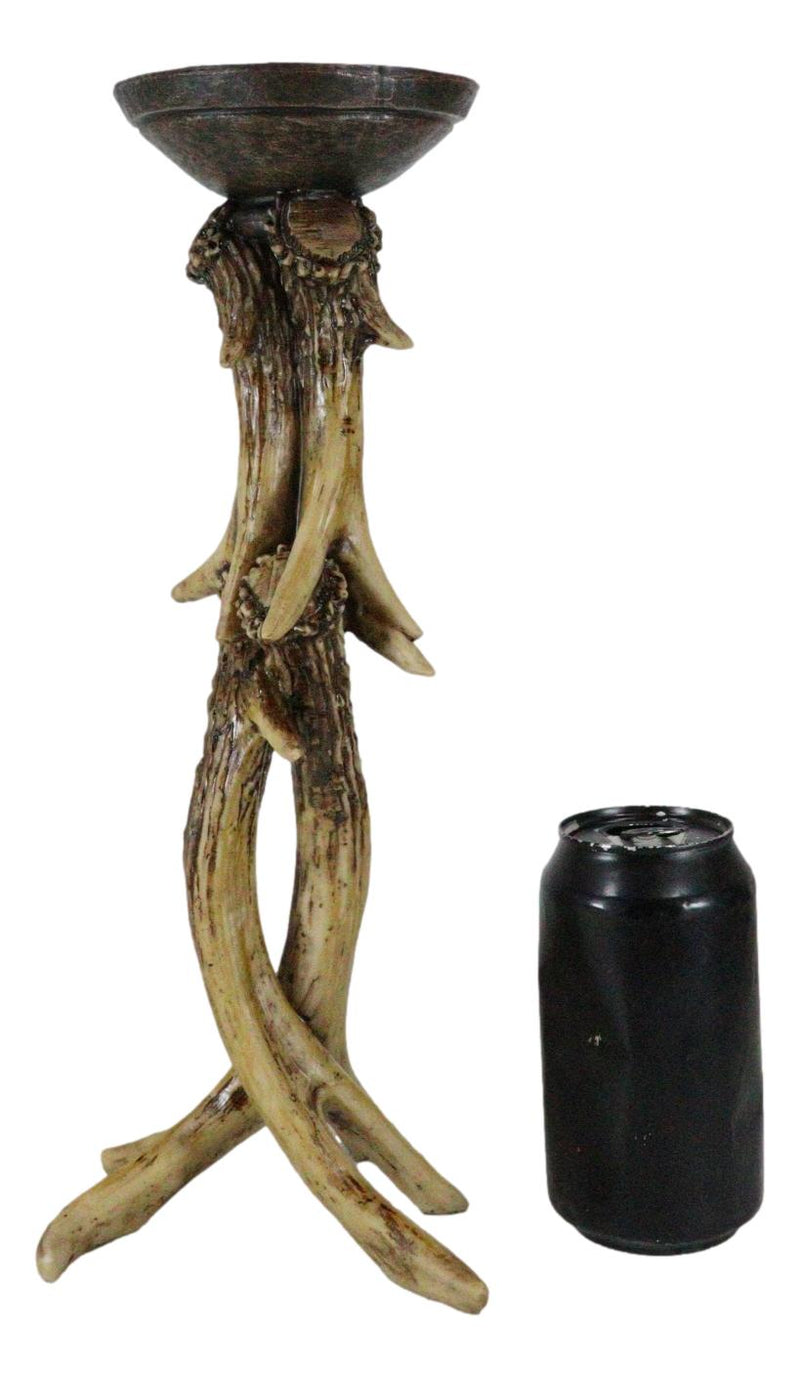 Ebros 14" Tall Rustic Buck Elk Deer Entwined Antlers Candle Holder Stand Set of 2