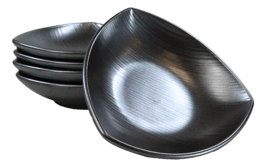 Set Of 5 Black Tetsu Kesho Ceramic Appetizer Salad Triangular Deep Plates