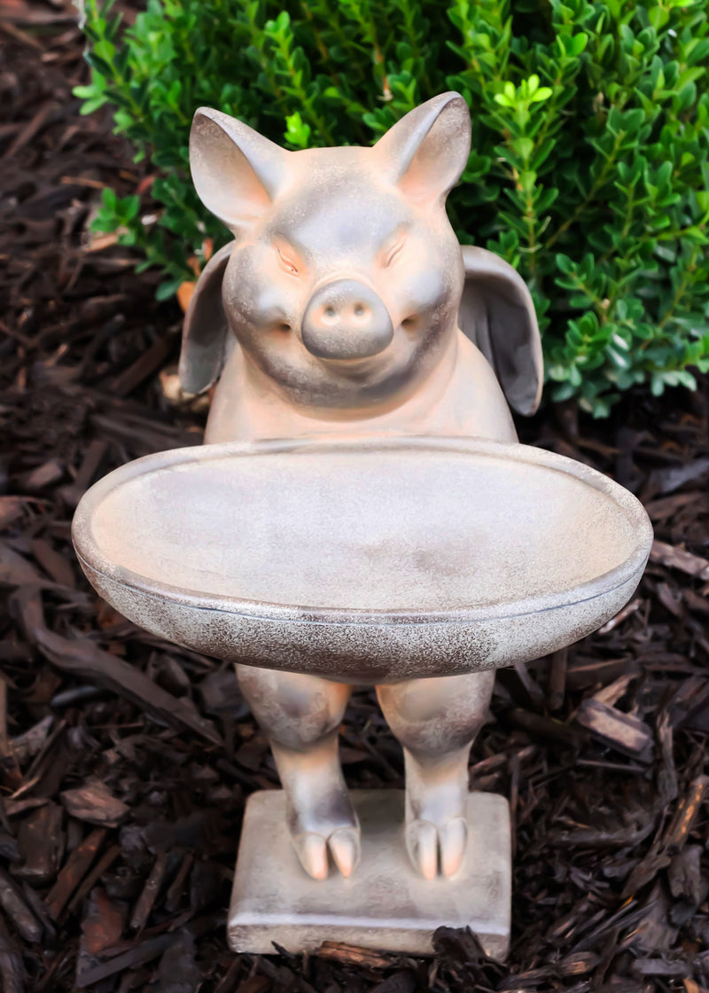 Rustic Country Angel Wings Pig Holding Trough Bird Feeder Or Bath Sculpture
