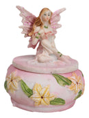 Ebros Colorful Pastel Pink Flower Fairy Daisy Small Round Trinket Jewelry Box Figurine 3.25" High