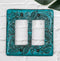 Set of 2 Western Tooled Floral Turquoise Wall Double Gang Rocker Switch Plates