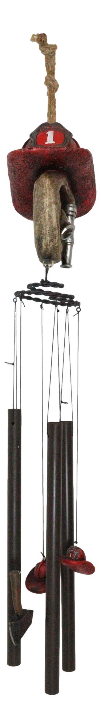 Fire Fighter Axe Fireman Station Number 1 Hat with Coiled Water Hose Wind Chime