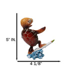 Sunkissed Surfing Turtle with Brown Shell Riding Surfboard Over Waves Figurine