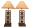 Set of 2 Rustic Western Triple Lone Stars Wood And Metal Bedside Table Lamps