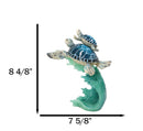 Marine Ocean Blue Sea Turtles Mother and Hatchling Swimming With Waves Figurine