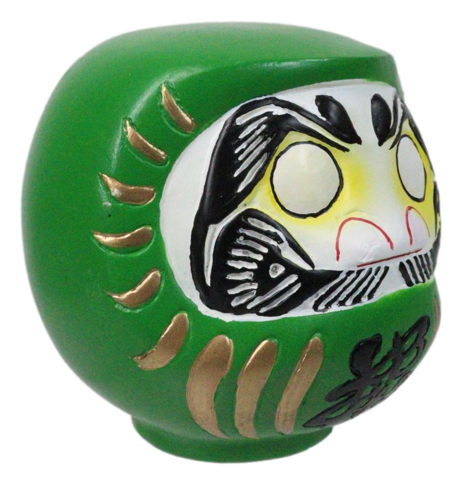 Green Talisman of Vitality Japanese Zen Daruma Figurine With Unpainted Eyes