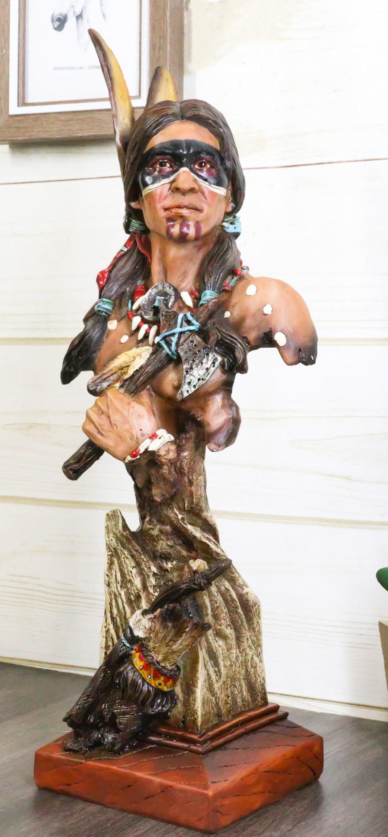 Koitsenko Hunter Native American Indian Chief Warrior Holding Axe Bust Figurine